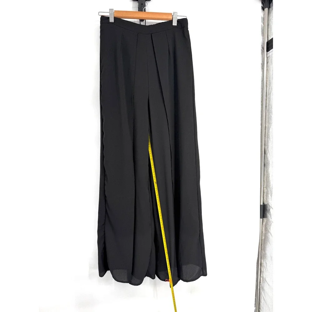 Favlux Fashion Black Wide Leg Palazzo Pants Pleated Front Side Slit Sz M
